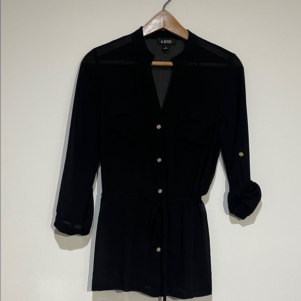A. Byer Black Sheer Blouse with Buttons